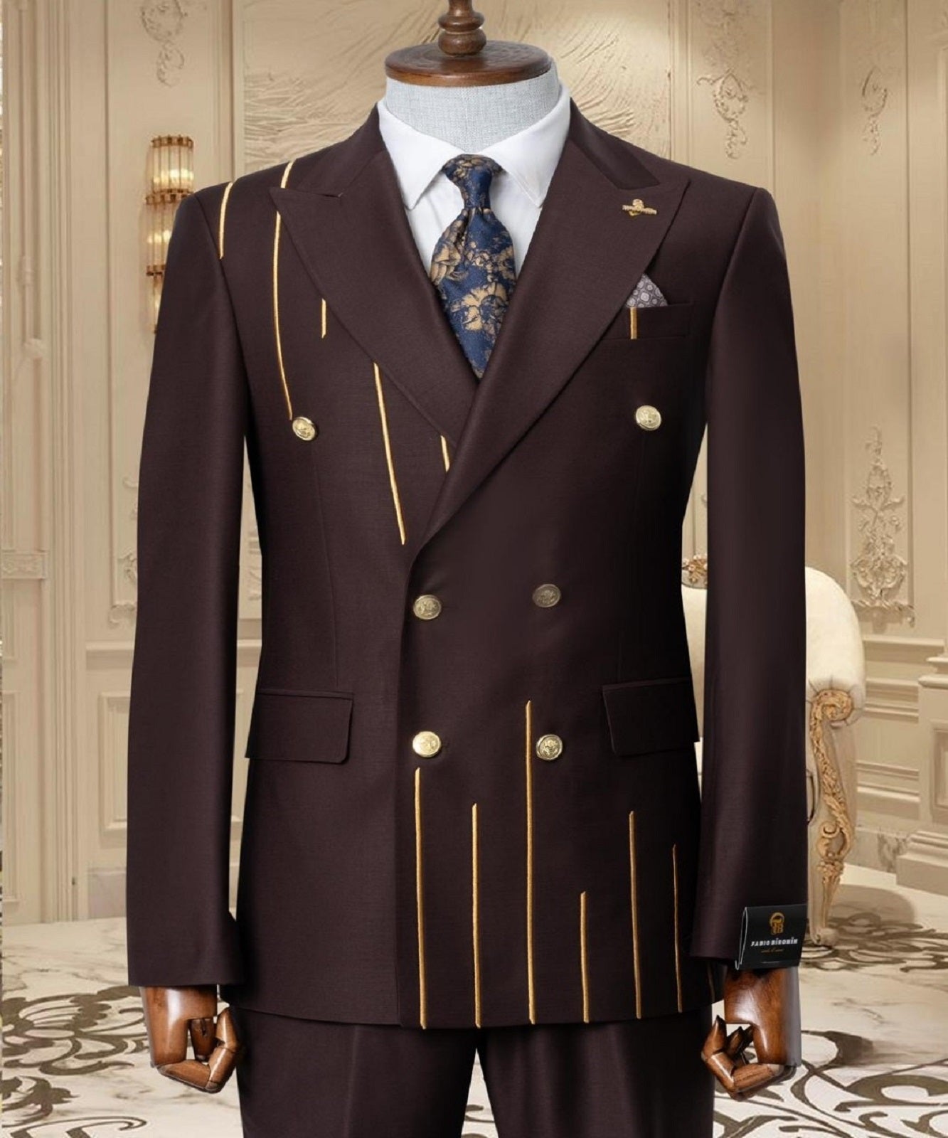 Gold Embroidered 2-piece Slim Fit Burgundy Suit