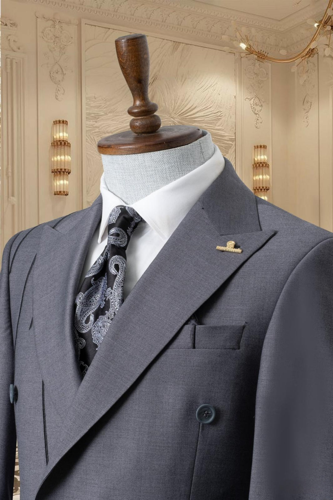 Gold Embroidered 2-piece Slim Fit Gray Suit