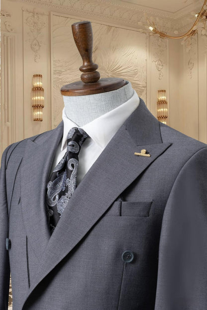 Gold Embroidered 2-piece Slim Fit Gray Suit