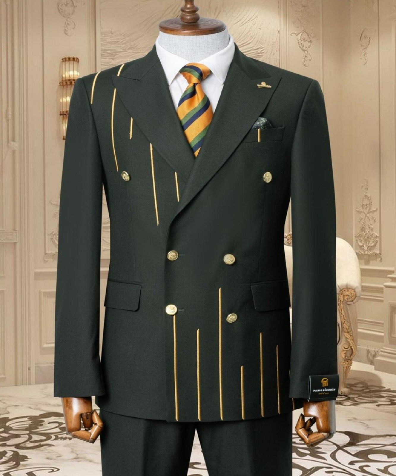 Gold Embroidered 2-piece Slim Fit Green Suit 