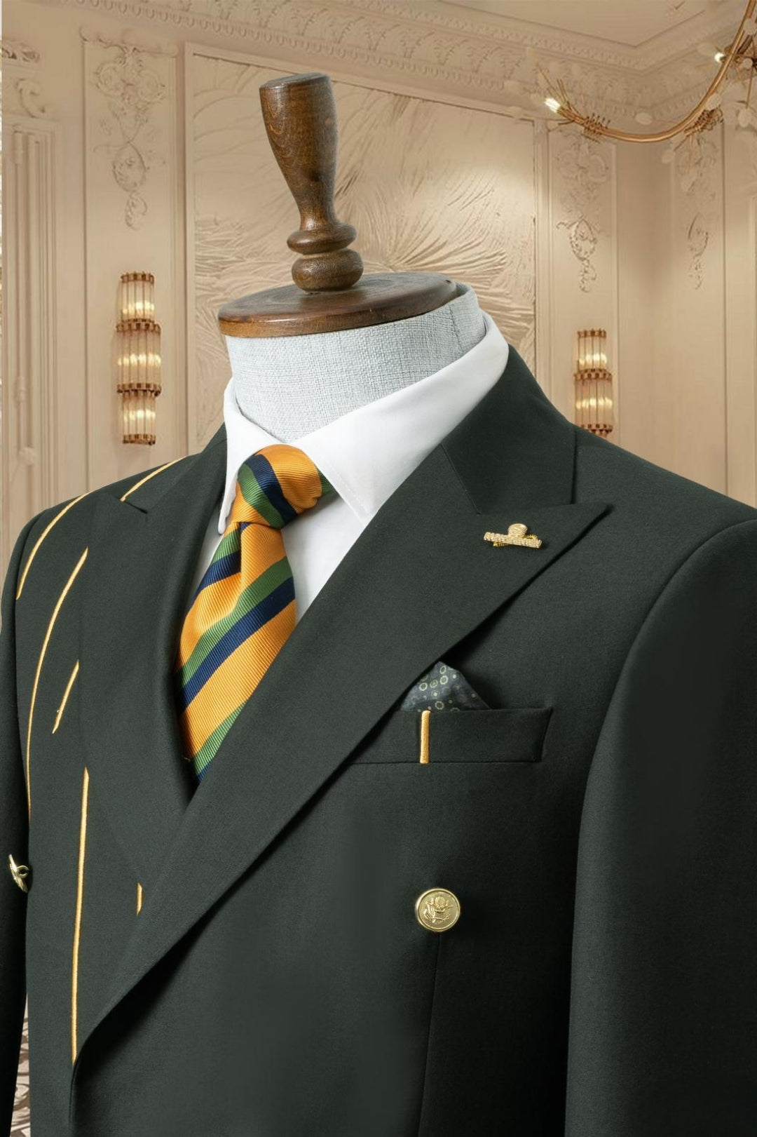 Gold Embroidered 2-piece Slim Fit Green Suit 