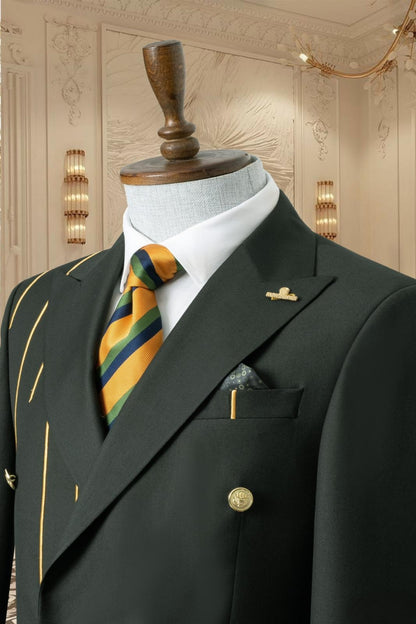 Gold Embroidered 2-piece Slim Fit Green Suit 