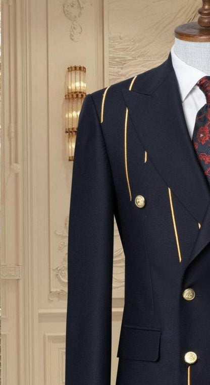 Gold Embroidered 2-piece Slim Fit Navy Suit