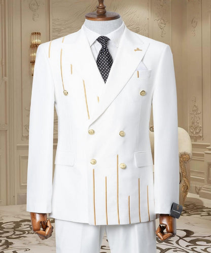 Gold Embroidered 2-piece Slim Fit White Suit