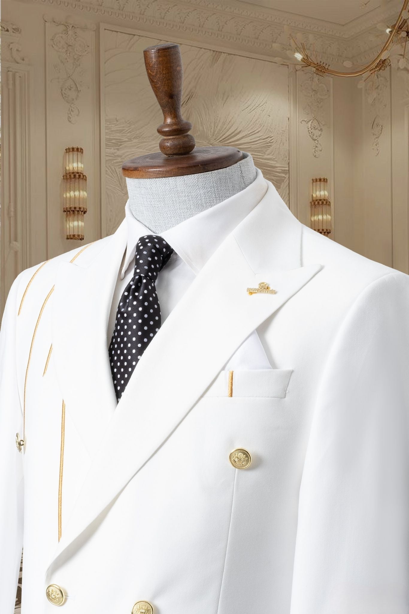 Gold Embroidered 2-piece Slim Fit White Suit