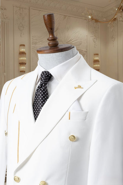 Gold Embroidered 2-piece Slim Fit White Suit