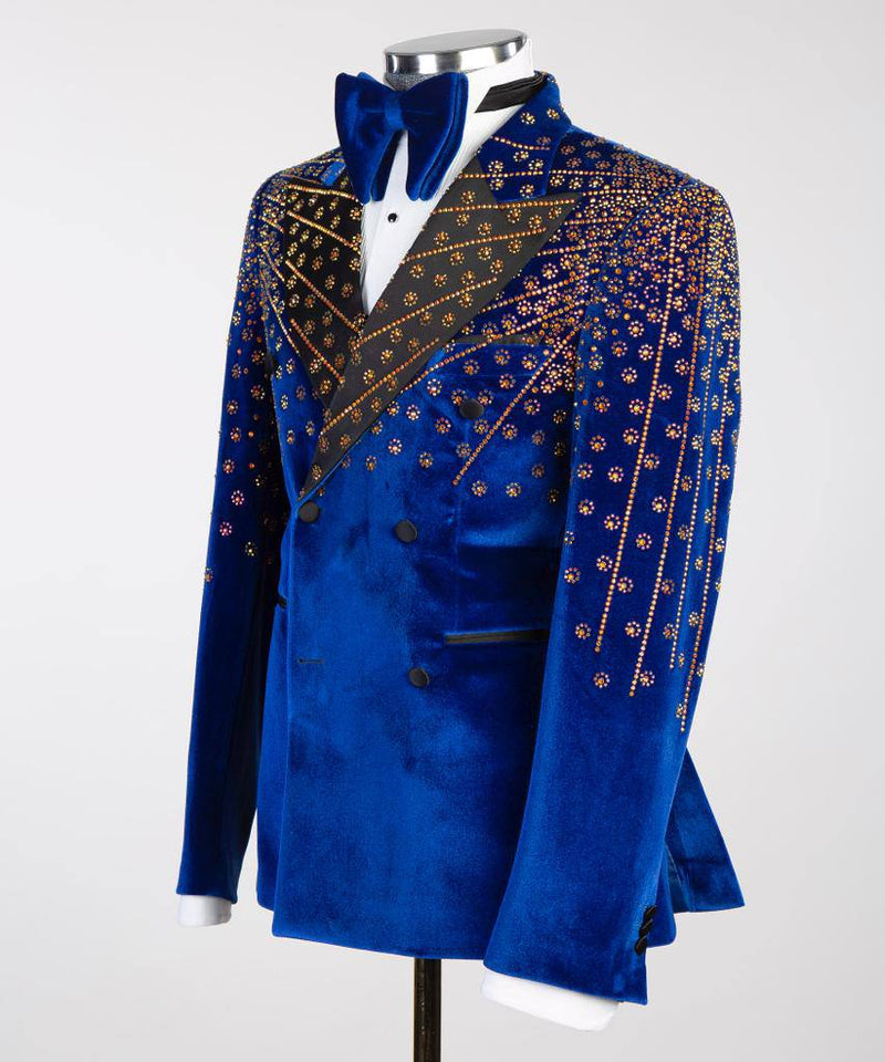 Gold Stone Blue Velvet Tuxedo Jacket 