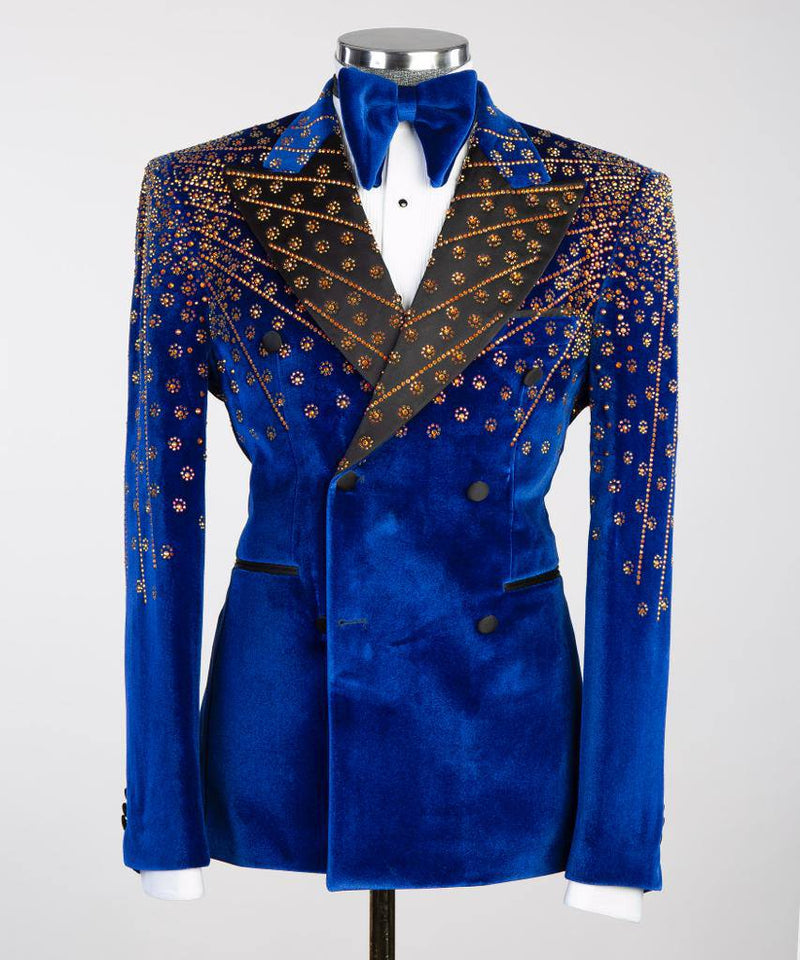 Gold Stone Blue Velvet Tuxedo Jacket 