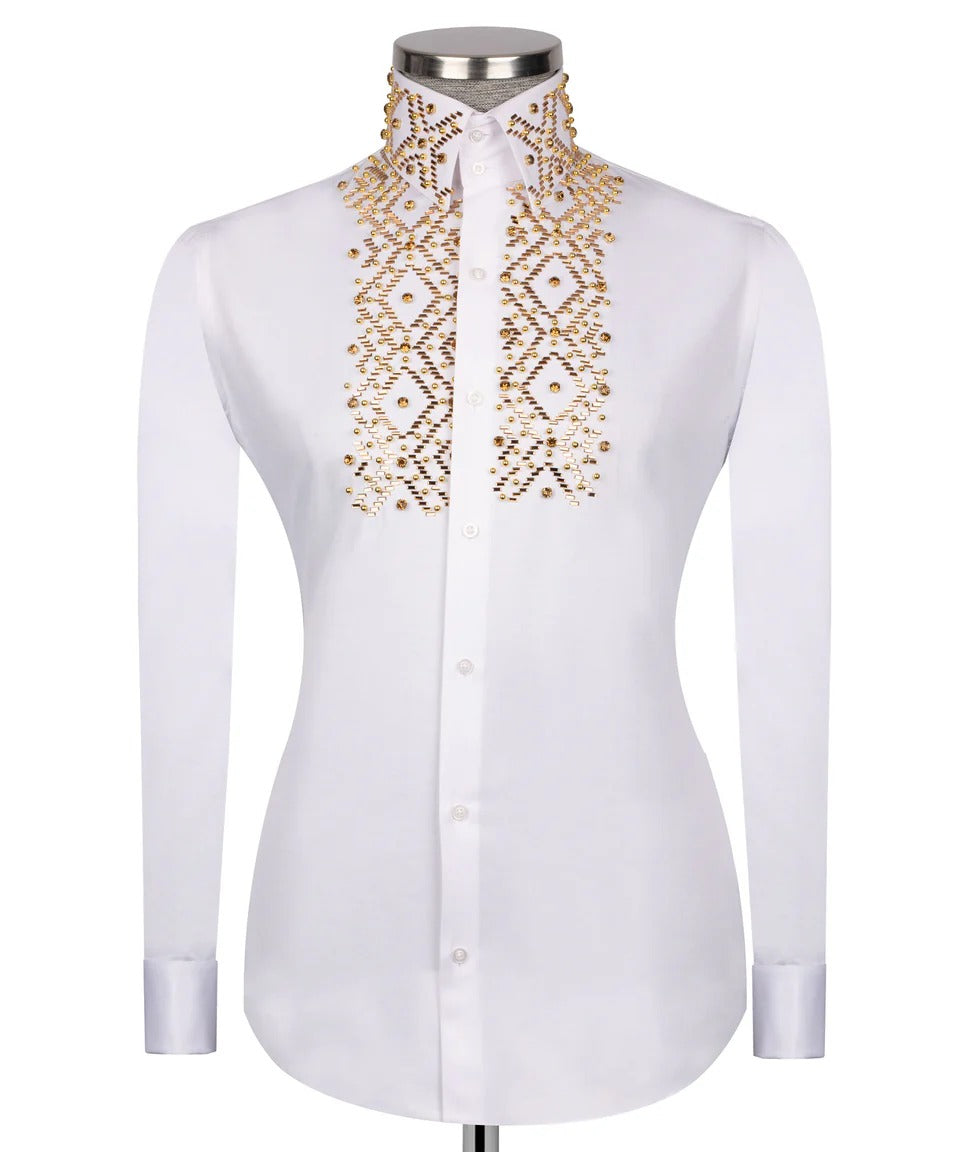 ✨ "Golden Grid" – White Shirt