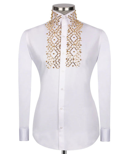 ✨ "Golden Grid" – White Shirt
