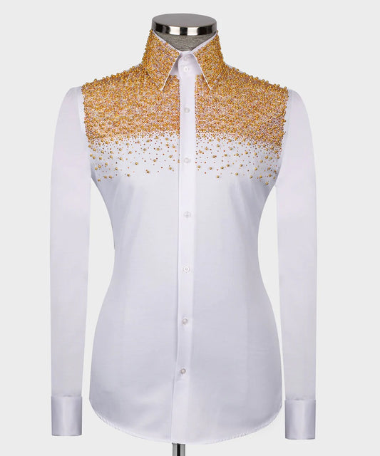 ✨ "Golden Halo" – White Shirt with Gold Crystal Embellishments