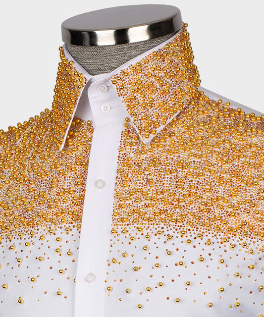 ✨ "Golden Halo" – White Shirt with Gold Crystal Embellishments