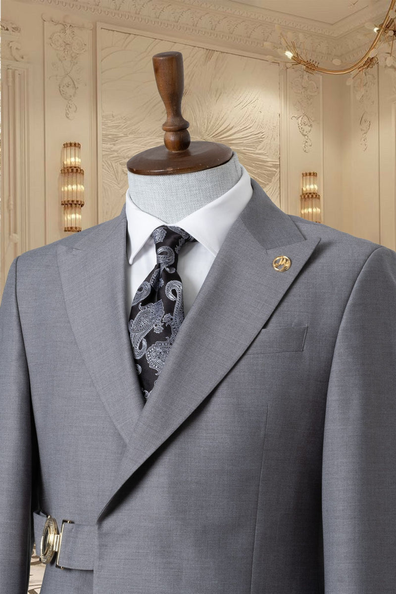 Gray Notched Lapel Men Suit