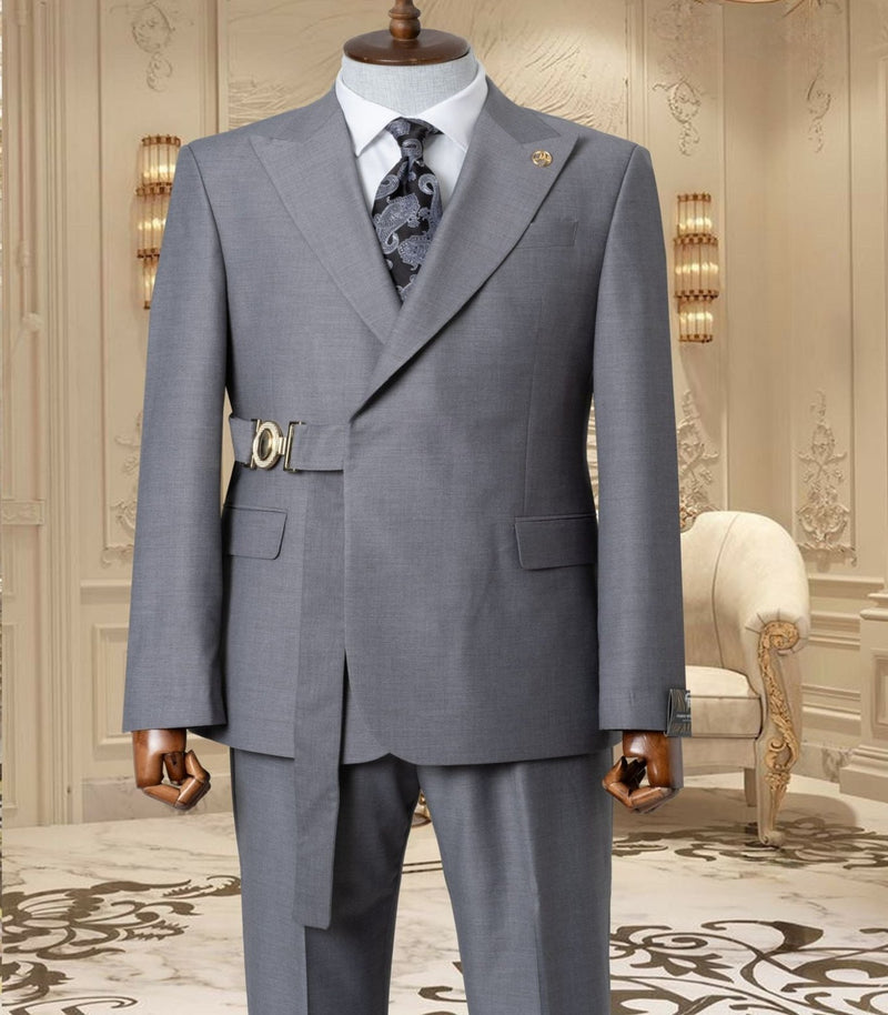 Gray Notched Lapel Men Suit