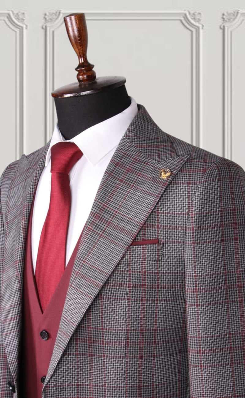 Grey Brown Check Slim Fit Suit