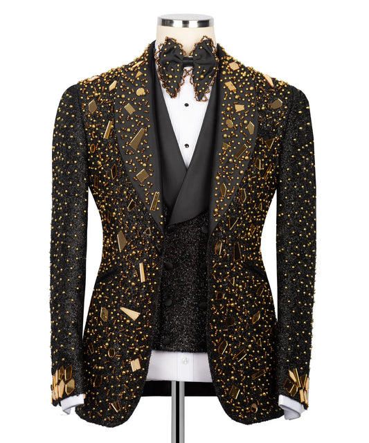 Handmade Black & Gold Embellished Tuxedo