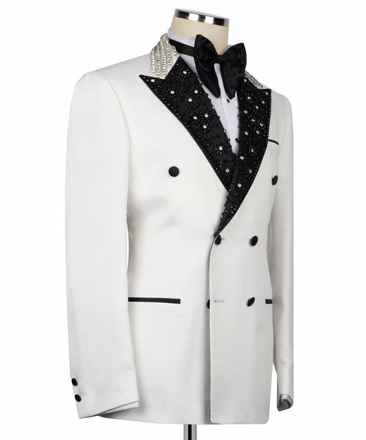 Handmade Embroidered Collar White Tuxedo