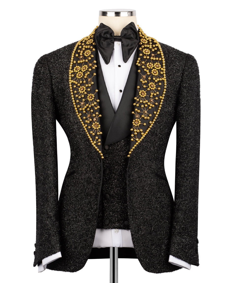 Handmade Gold Anthracite Beaded Tuxedo