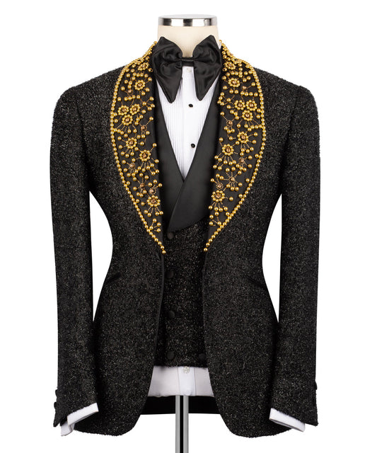 Handmade Gold Anthracite Beaded Tuxedo
