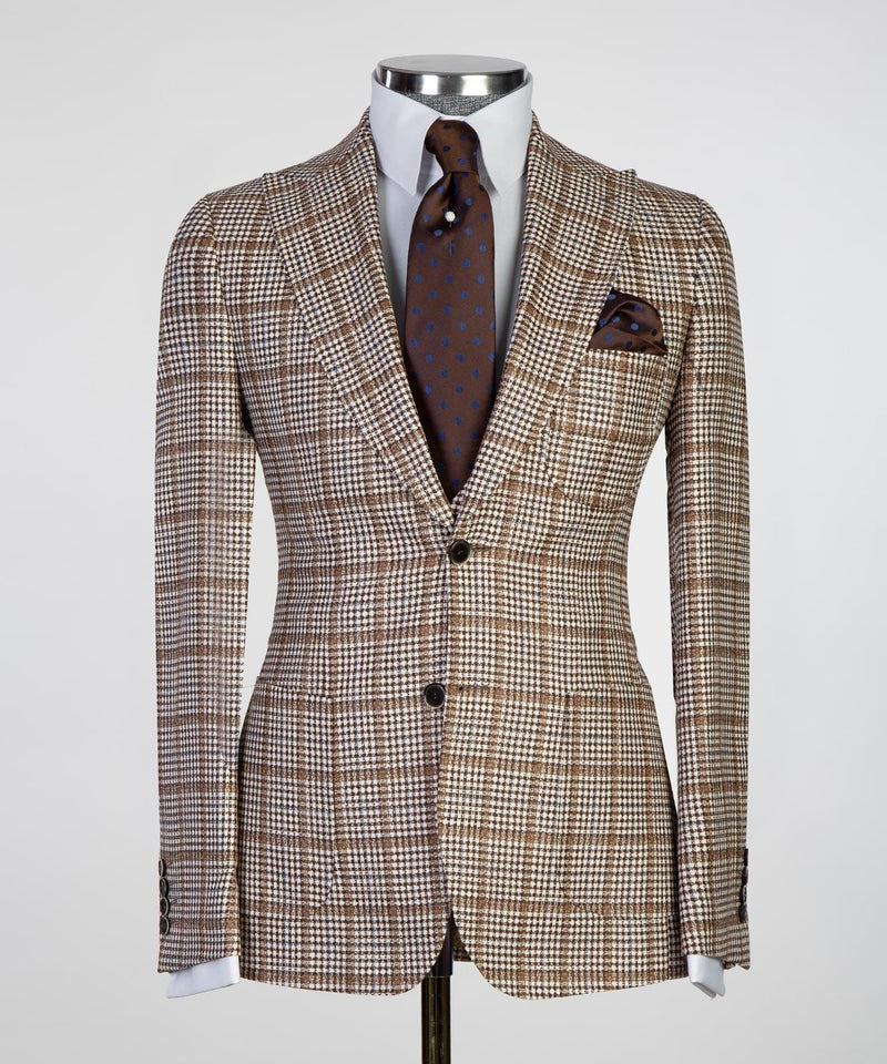 3 pieces Brown Business Plaid Suit