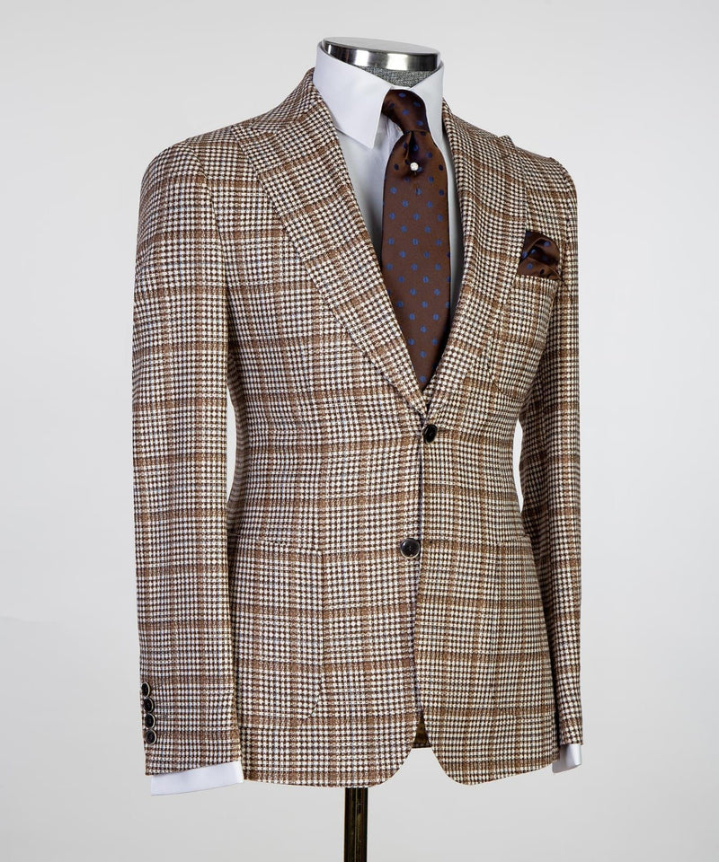 3 pieces Brown Business Plaid Suit