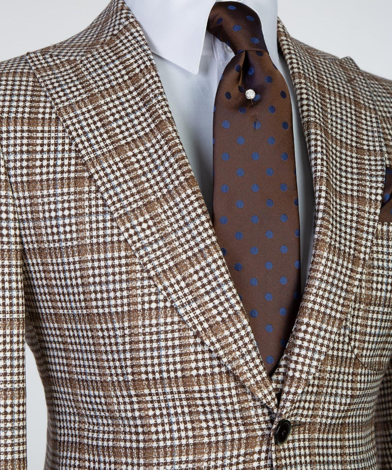 3 pieces Brown Business Plaid Suit