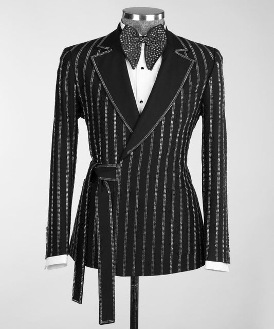 Black Pinstripe Wrap Tuxedo