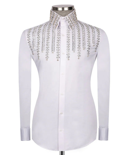 ✨🤍 "Ivory Glint" – White Crystal Embellished White Shirt