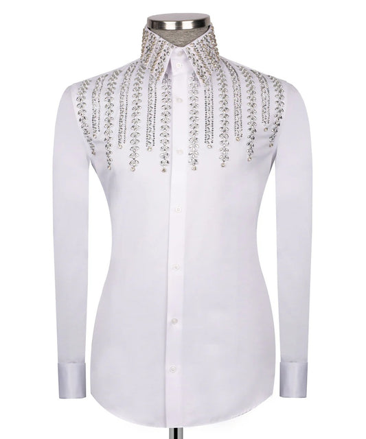 ✨🤍 "Ivory Glint" – White Crystal Embellished White Shirt