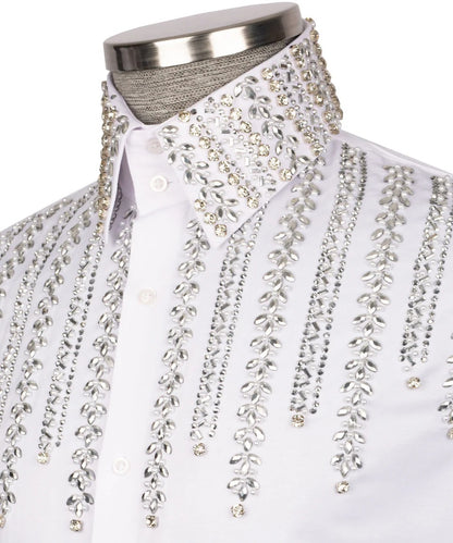 ✨🤍 "Ivory Glint" – White Crystal Embellished White Shirt