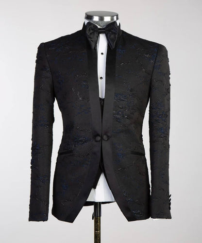 Jacquard Men Black Floral Tuxedo 