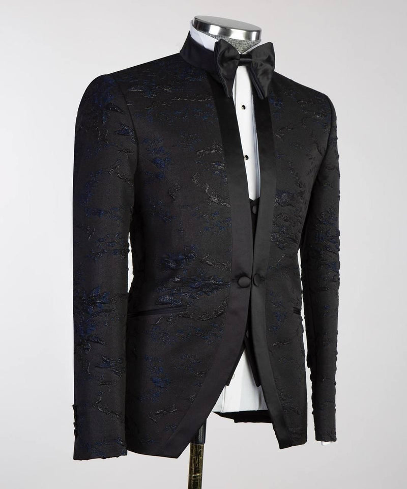 Jacquard Men Black Floral Tuxedo 