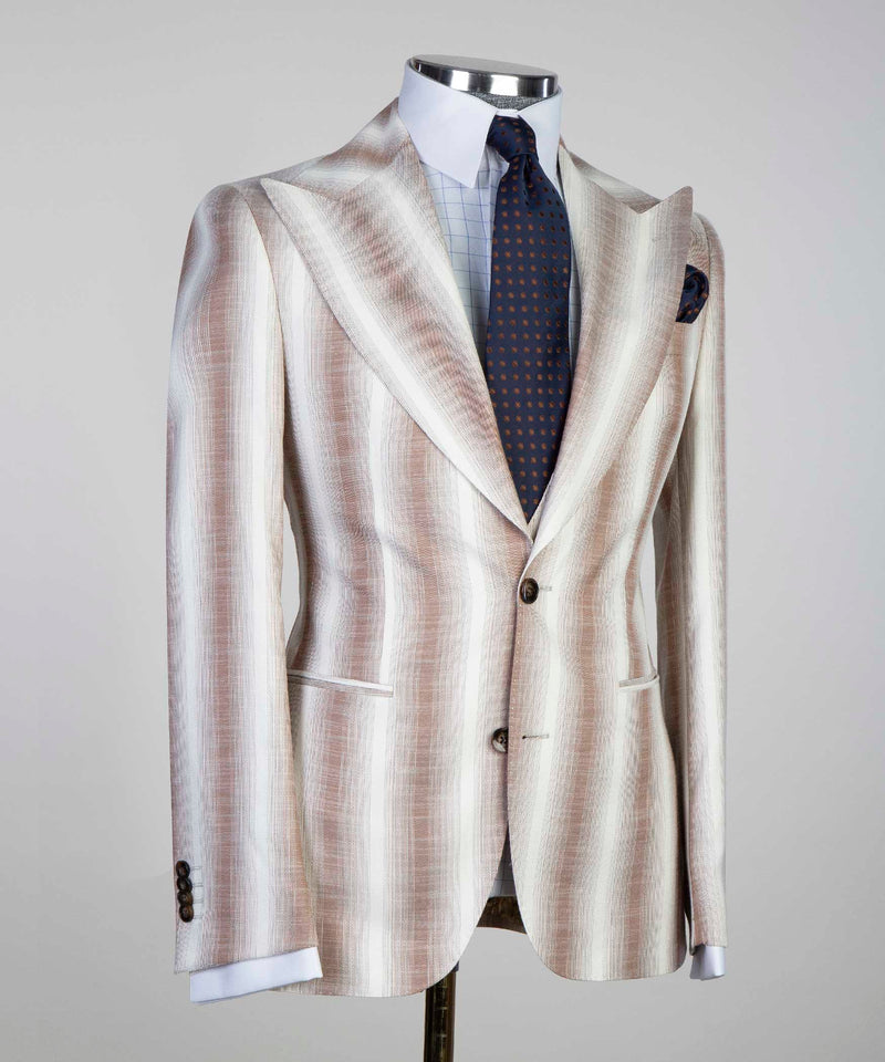 Light Brown Striped Suit Men