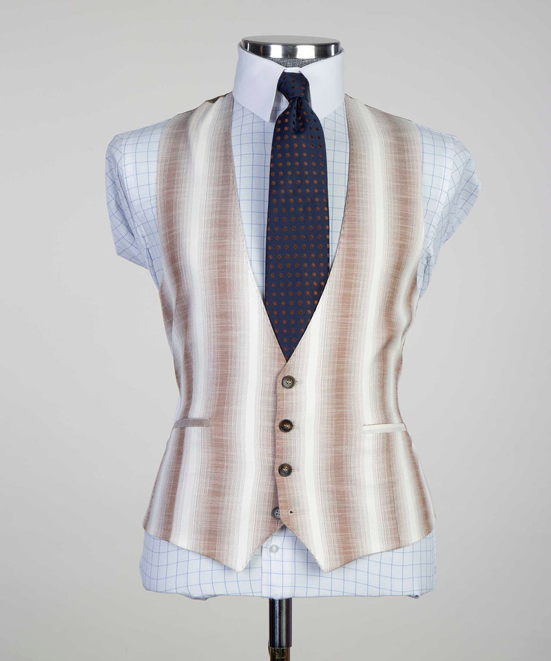 Light Brown Striped Suit Men