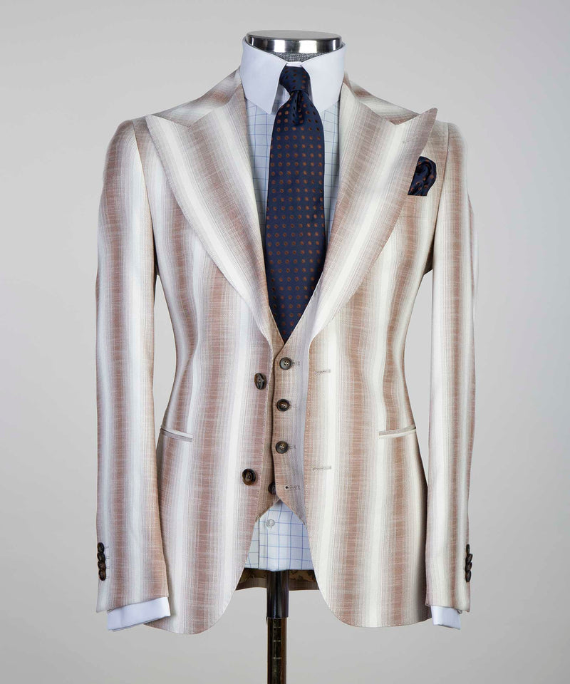 Light Brown Striped Suit Men