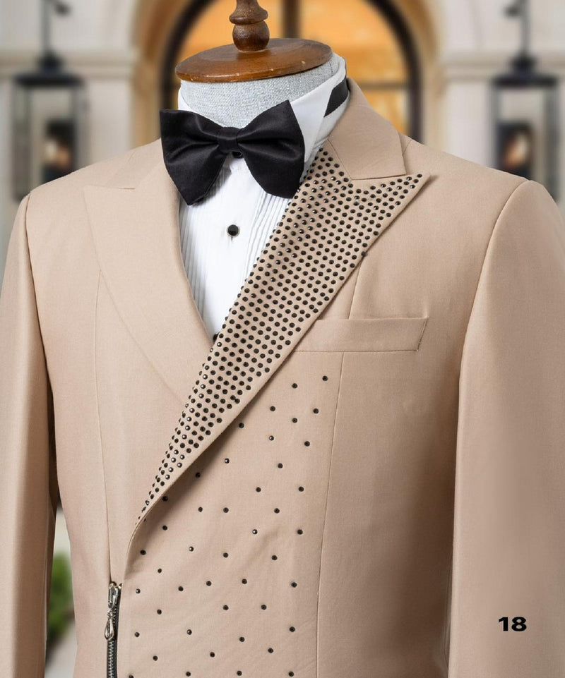 Light Brown Tuxedo Wedding With Stones 