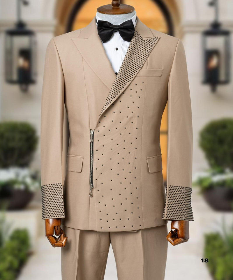 Light Brown Tuxedo Wedding With Stones 