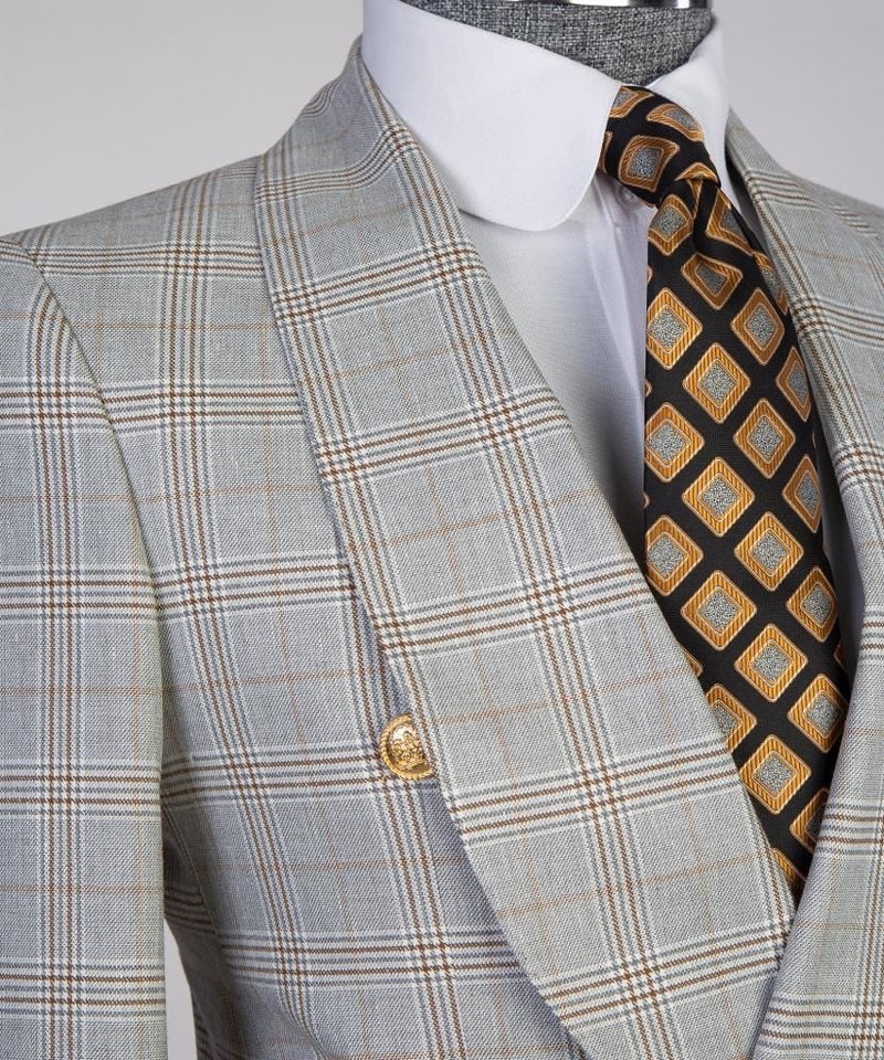 Light Grey Double-Breasted Check Suit