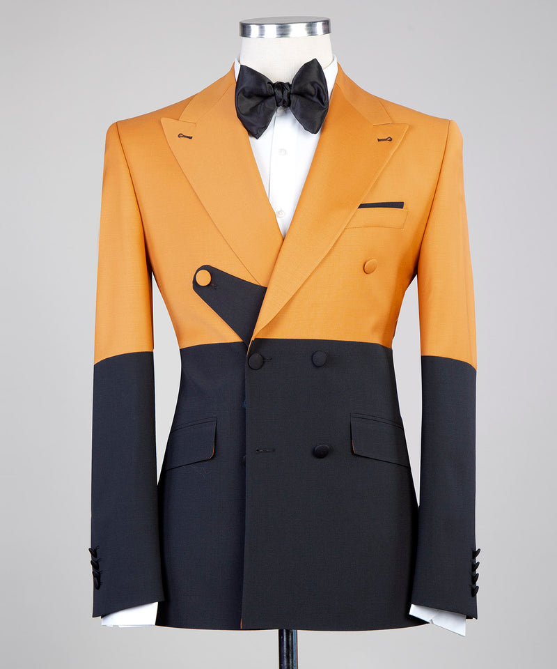 Light Orange and Black Double Breasted Suit