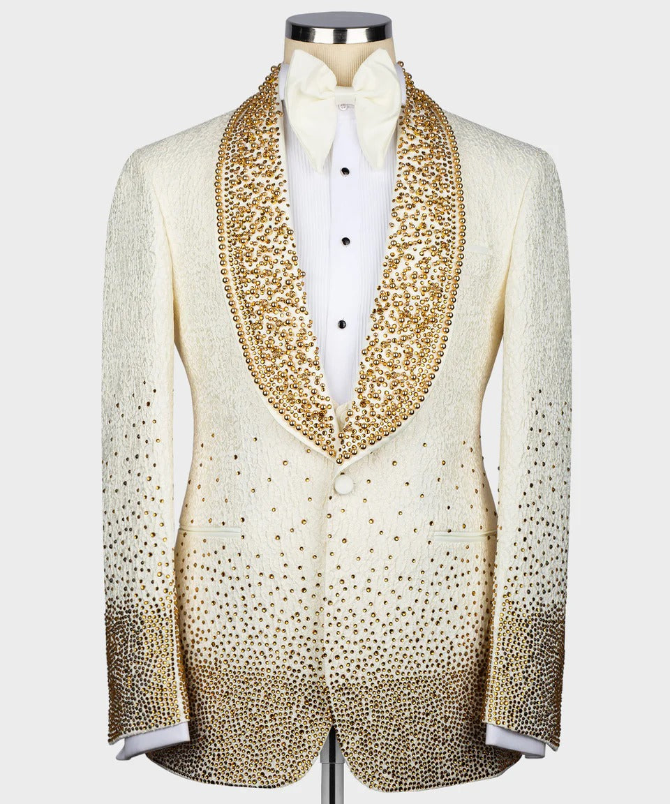 Luxury Gold Studded White Tuxedo