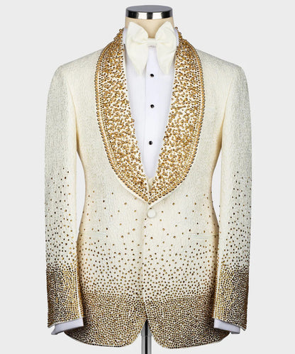 Luxury Gold Studded White Tuxedo