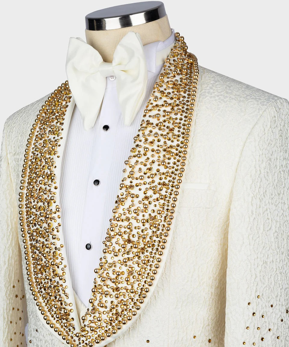 Luxury Gold Studded White Tuxedo