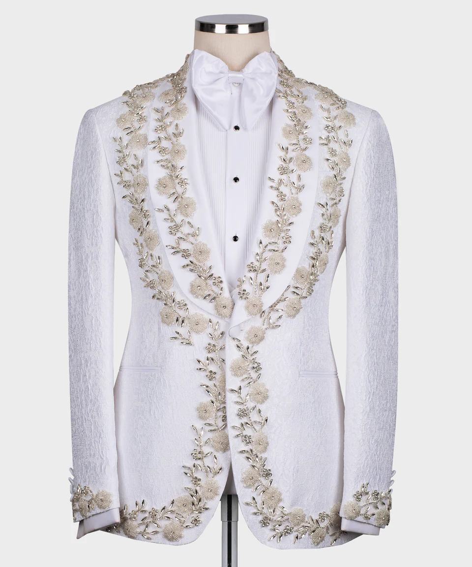 Luxury White Embroidered Tuxedo