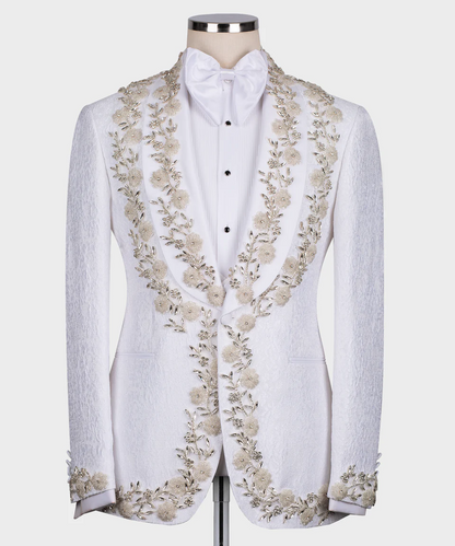 Luxury White Embroidered Tuxedo
