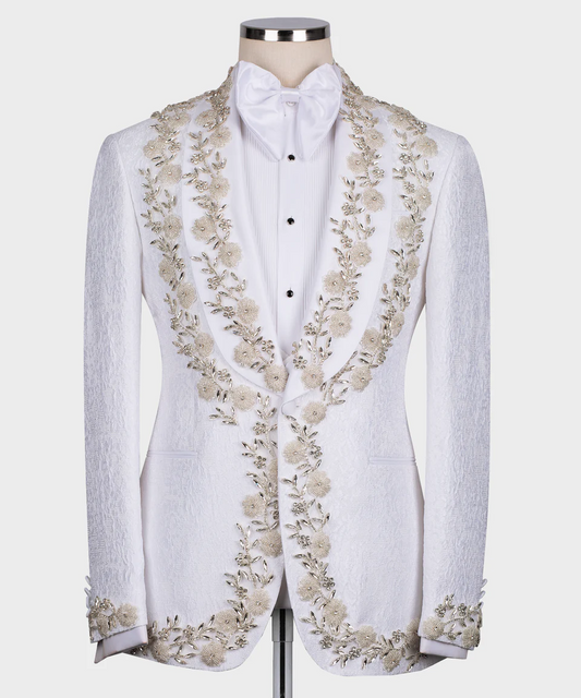 Luxury White Embroidered Tuxedo