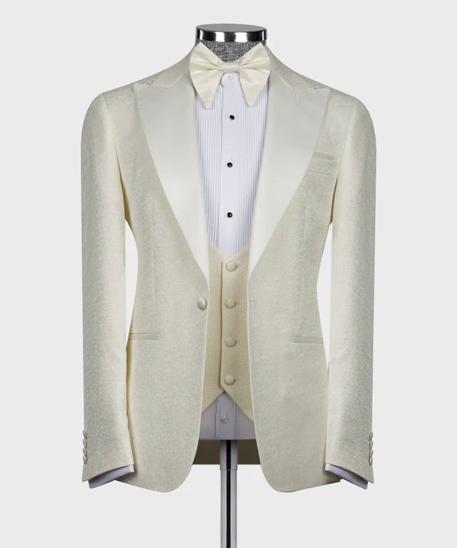 Luxury Ivory Velvet Tuxedo with Satin Peak Lapels