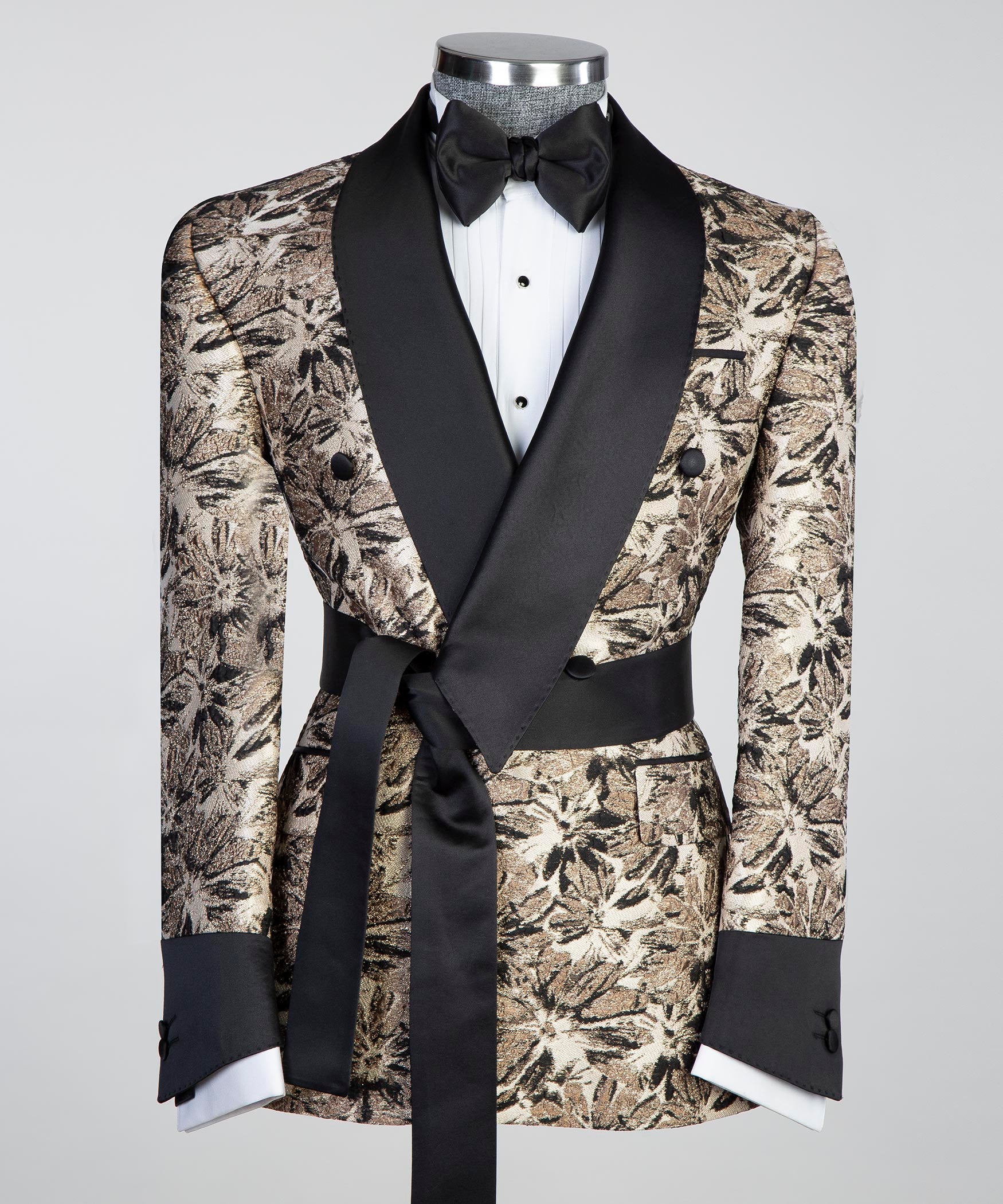 Men’s Black Gold Flower Belted Tuxedo