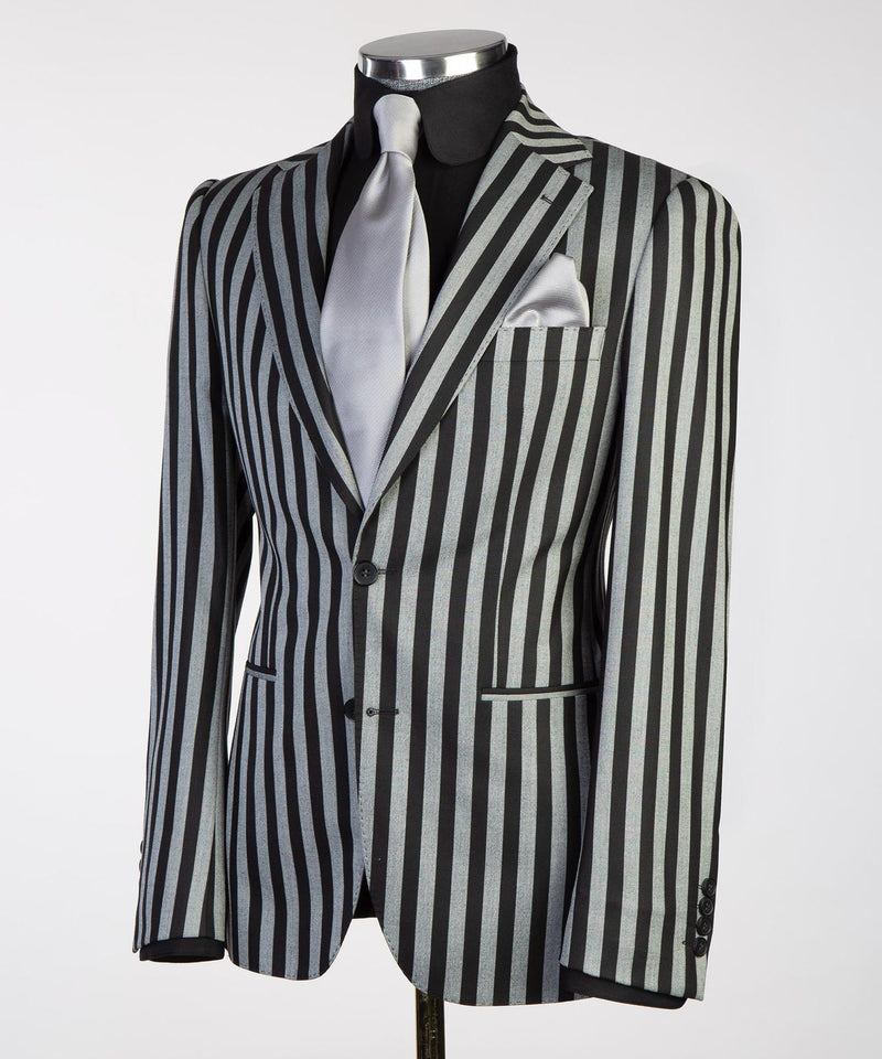 Men's Grey and Black Striped Suit