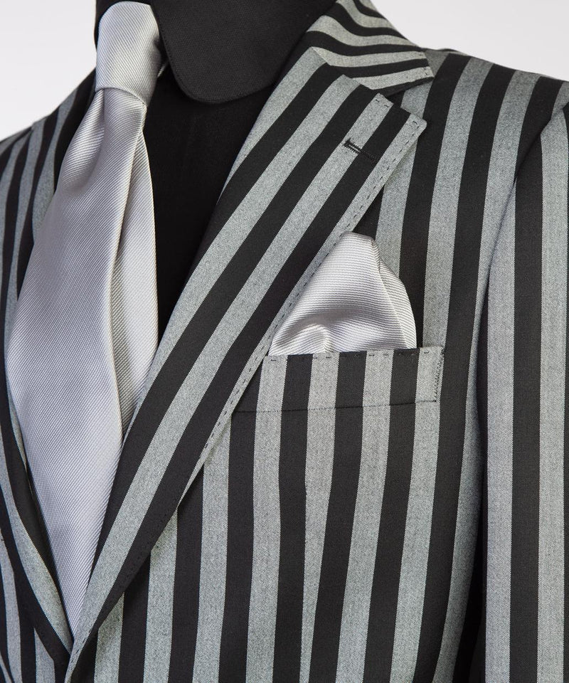 Men's Grey and Black Striped Suit