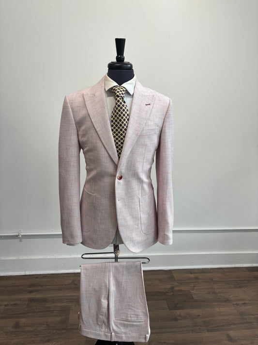 Men’s Tailored Pink Checkered Suit - Size 50 with Matching Pants & Tie